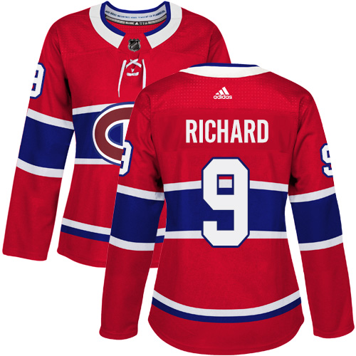 Adidas Montreal Canadiens #9 Maurice Richard Red Home Authentic Women Stitched NHL Jersey